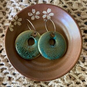 Turquoise Green Ceramic Bohemian Hoop Earrings